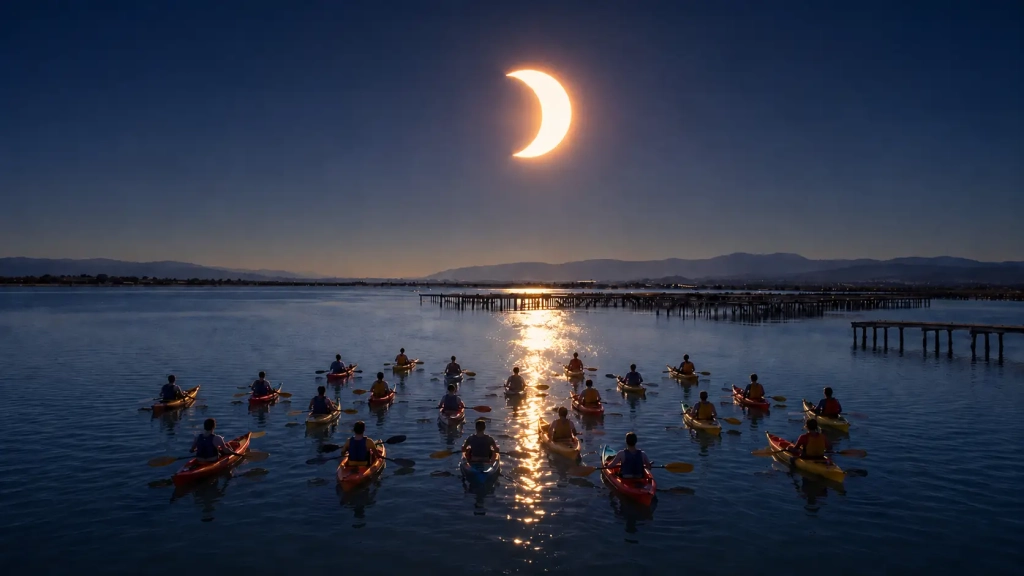 Eclipse solar 2026 en kayak en el Delta del Ebro